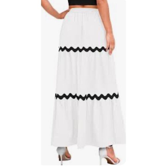 NEW A Line Maxi Skirt Ric Rak Elastic Waist Long Flowy Skirt M - Picture 2 of 4